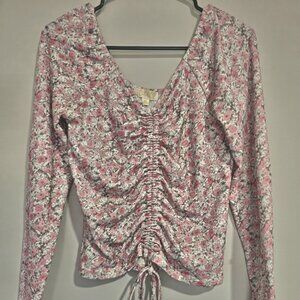 BKK Chance Pink Floral Ruched Long Sleeve Top – Size M